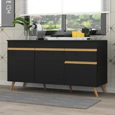 Balcão Cozinha Gabinete Pia 150 cm 3 Portas 1 Gaveta Veneza GB Multimóveis MP3740 Preto