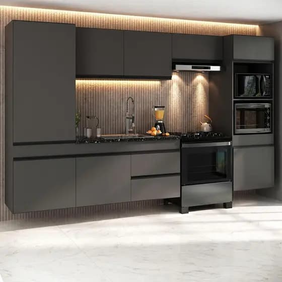 Armário de Cozinha Modulada Completa Suspensa 313cm Milano Multimóveis MP2406