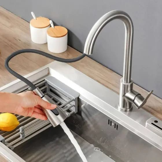 Torneira Gourmet de Cozinha Misturador Monocomando Com Extensor Articulável Flexível Aço Inox