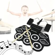 Bateria Eletrônica Instrumento Musical Portátil Digital Silicone 9 Pads Baquetas Drum Pedais