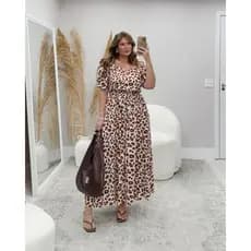 vestido plus size vestido longo plus size animal print vestido longo oncinha festa casual elegante u1
