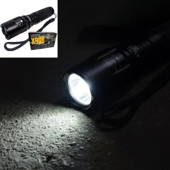 Lanterna Tática Militar X900 Super Potente 1580000w Com Bateria Recarregável e Carregador Para Carro - DEFQUAL