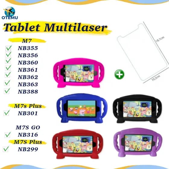 Capa Capinha  Silicone Infantil Compatível com  Tablet Multilaser M7s Plus M7 Plus M7 3g 4g + Pelicula do vidro 9H