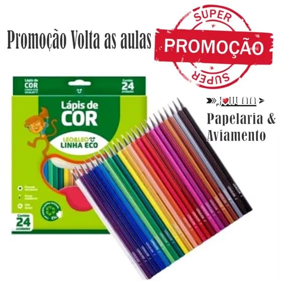 Lápis De Cor Eco Sextavado Leo & Leo 12 e 24 Cores lapis de cor leo volta as aulas 12 cores , 24 cores 12 cores leo e leo