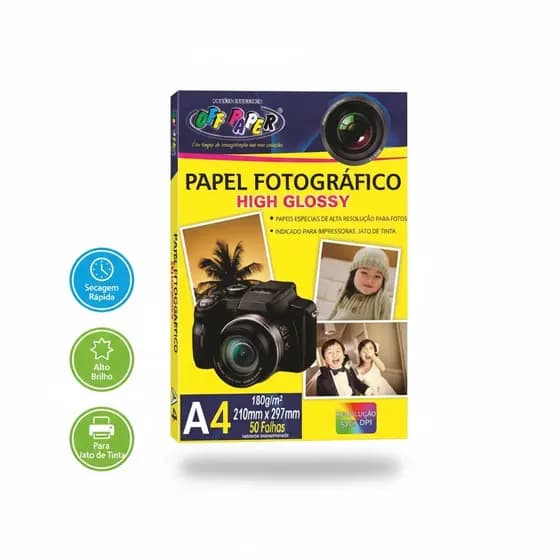 Papel Fotográfico A4 180g High Glossy 50 Folhas Off Paper