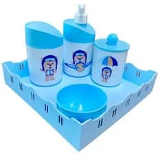 Kit Higiene Bebê Ursinho Aviador c/Bandeja Quadrada Azul
