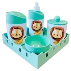 Kit Higiene Bebê 3 Leões c/Bandeja Quadrada Colorida: verde, branca, azul ou rosa