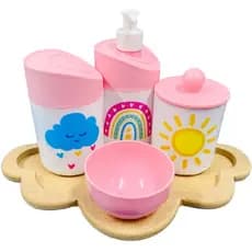 Kit Higiene Bebê Chuva de Amor Menina com Bandeja Nuvem MDF