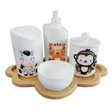 Kit Higiene Bebê (Macaco, zebra, tigre) c/Bandeja Nuvem Crua