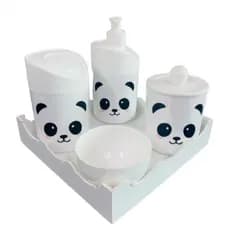 Kit Higiene Bebê Panda I c/bandeja quadrada branca