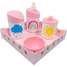 Kit Higiene Bebê Chuva de Amor Menina com Bandeja Quadrada Rosa