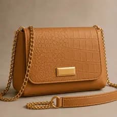 Bolsa Feminina Luxo Transversal Croco Preta Alça Corrente Dourada Elegante Casual Festa Dia a Dia