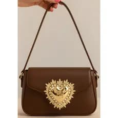 Bolsa Feminina Baguete De Ombro Coração Dourado Luxo Moda Feminina Couro Sintético Alça Regulável
