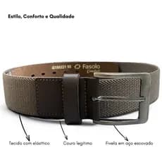 Cinto Masculino Com Elástico E Couro Legítimo Fasolo Casual