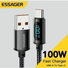 Cabo Usb Essager Tipo C 100w 7a Com Display 1 Metros Turbo Cor Preto