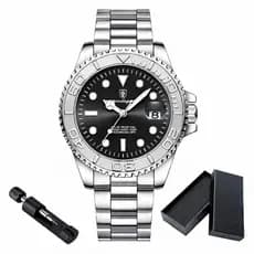 Relógio de pulso Poedagar 680 com pulseira de aço inoxidável prateado - fundo prateado/cinza