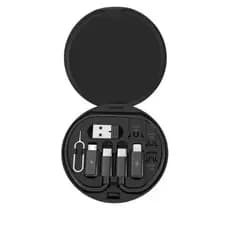 Kit Cabo Carregador Multifuncional 4 em 1 Portátil com Estojo | iOS Android Type-C USB + Suporte