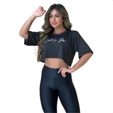 Cropped Academia Blusa Manga Curta Tecido Dry Fit Furadinho Tela Fitness Básico Feminina Moda