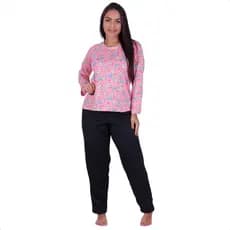 Pijama Longo Feminino Inverno Calça Comprida Blusa Manga Estampado Conjunto Dormir Noite Confortável