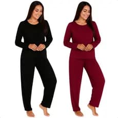 Kit 2 Pijama Feminino Blusa Manga Longa Calça Comprida Liso Confortavel Inverno Frio Dormir Noite