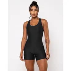 Macaquinho Feminino Academia Fitness Sem Transparência Macacão Canelado Curto Cruzado Crossfit