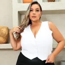 Coletinho Curto Plus Size Feminino Colete Alfaiataria Forrado Botões Social