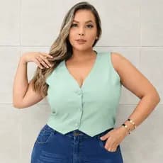 Coletinho Curto Plus Size Feminino Social Alfaiataria Forrado Com Botão