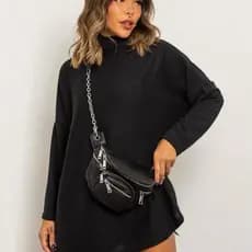 Poncho Lanzinha Vestido Blusão Feminino Manga Longa Estiloso Outono/Inverno