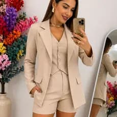 Blazer Alfaiataria Social Feminino Comprido Bolso e Botão Casaco Frio