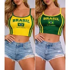 Kit 2 Cropped do Brasil Feminino Blusa Torcida Alcinha Verão