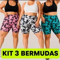 Kit 3 Bermudas Feminina Plus Size Suplex Estampada Tamanho Único Cintura Alta Tecido Reforçado