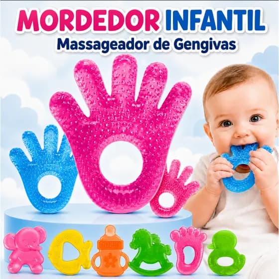 Kit Mordedor Infantil Bebê Dentição Sensorial Alívio Gengiva Refrescante Macio Água Sortidos