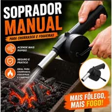 Soprador Acendedor de Churrasqueira Manual Para Carvão Churrasco Fogueira Camping