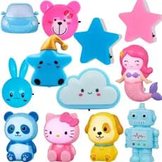 KIT 4 Mini Luminárias Led de Tomada Infantil Luz Noturna Abajur Quarto Bebê