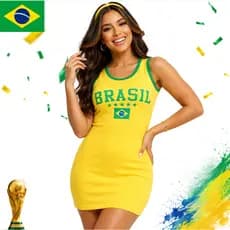 Vestido Tubinho Feminino Ribana Amarelo Brasil Curto Regata Estampado Copa do Mundo Seleção