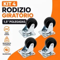 Kit 4 Rodizios Giratórios Preto 1,5 Polegadas Para Móveis