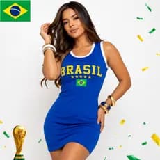Vestido Tubinho Feminino Ribana Azul Brasil Curto Regata Estampado Copa do Mundo Seleção Torcedora