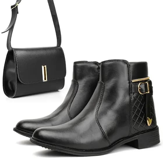 Kit Bota Feminina Moderna Confortável Cano Baixo + Bolsa Porta Celular Regulável Casual