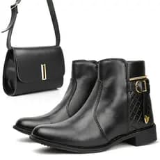 Kit Bota Feminina Moderna Confortável Cano Baixo + Bolsa Porta Celular Regulável Casual