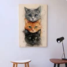 quadro decorativo gato preto gato amarelo gato cinza fundo branco gatinhos fofos