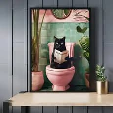 Quadro Decorativo gato arte moderna banheiro rosa