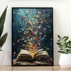 quadro Decorativo livro borboletas decoração biblioteca Tam. 70x90 cm