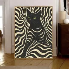 Quadro Decorativo gato efeito preto e branco decoração luxo