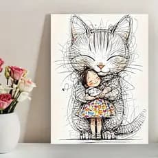 Quadro Decorativo gatos desenho boneca infantil
