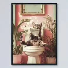Quadro Decorativo gato no banheiro sentado no vaso gatinho fofo