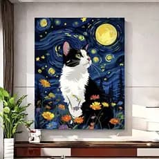 Quadro Decorativo - Gato Noite Estrelada-