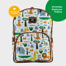 Mochila Maternidade Menino Bolsa de Costas Passeio Creche Escola C/ Desenho Animais Safari