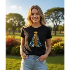 Camiseta Unissex Nossa Senhora Aparecida Estampada Fe Padroeira Brasil Casual Confortavel Moda Top