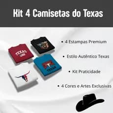 Kit 4 Blusas Texas Unissex Estampa Sertanejo Country Agro 100% Algodão Camiseta T-Shirt Premium Top