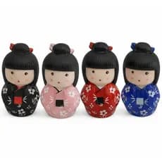 Kit C/4 Unidades Enfeite Decor Kokeshi Bonequinha Japonesa